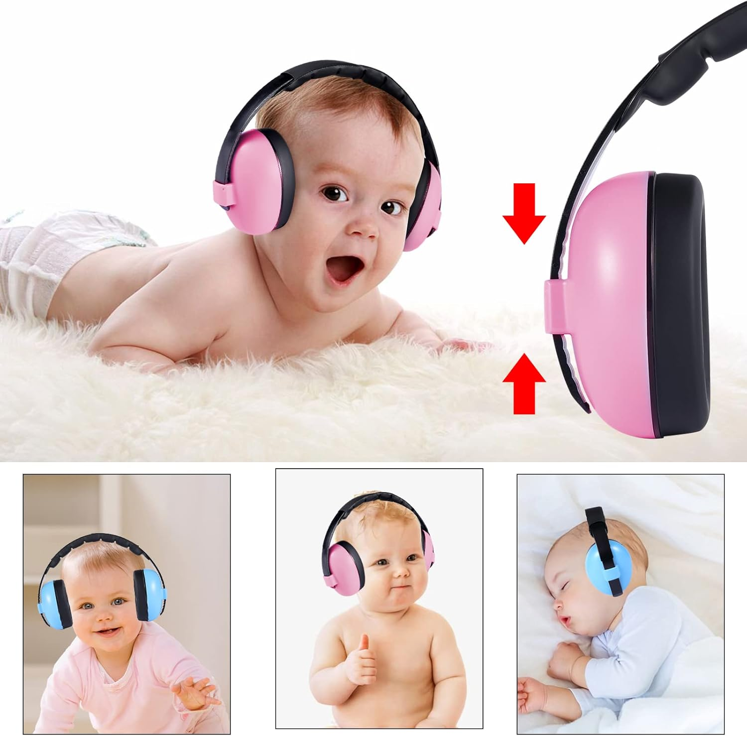 2 Packs Baby Noise Canceling Headphones, Baby Ear Protection Earmuffs Infant Hearing Protection Ear Muffs for Babies, Infants, Toddlers and Newborns Age 0-2+ Years (Blue & Pink) image number 2
