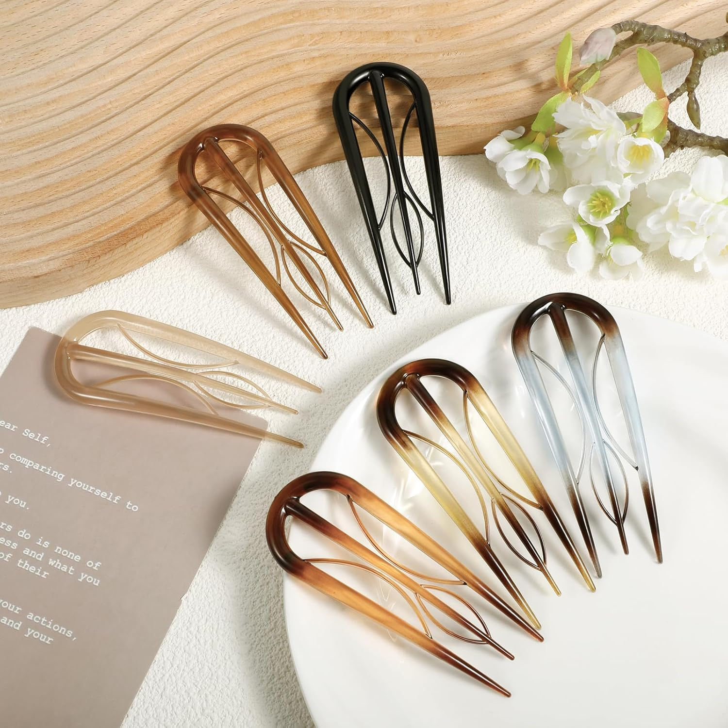 Pack of 6 U-Shaped Hair Pins, French Hair Clips, Large Resin Double Insert U-Shaped Hair Clips, Vintage Hairpin Clip for Women Styling Hair Accessories, Christmas Gifts, Hair Styling Aids image number 6