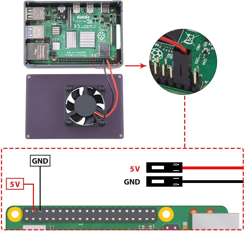 Geeekpi Aluminum Case for Raspberry Pi 4 with Fan and Heatsink, Supports POE Hat, Black image number 3