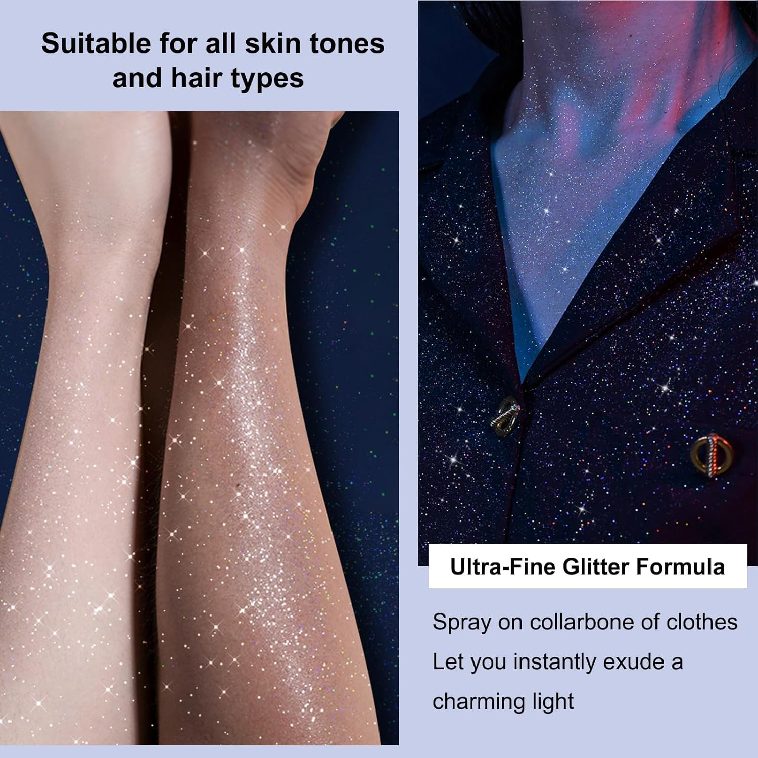 Body Glitter Spray, Waterproof Sparkling Spray for Hair, Face, Skin, Clothing, Sparkle Hairspray Long-Lasting Shinny Powder, Shimmer for Stage Makeup, Festival, Party for Women Girls image number 5