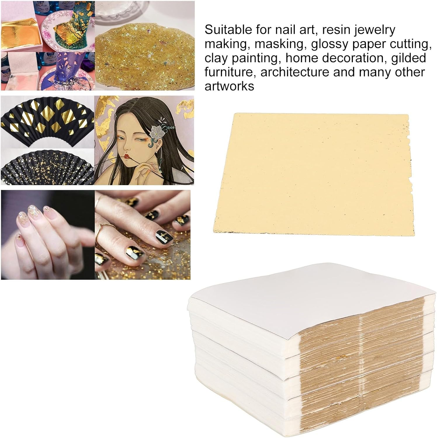 500Pcs Fashionable Gold Leaf Sheets for Arts Gilding Crafting Decoration, Premium Material, 9X9Cm, for Home Decor