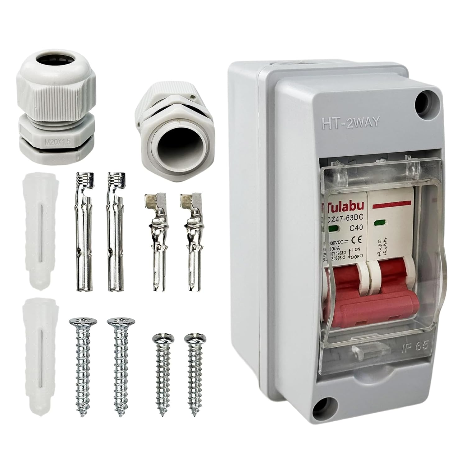 Solar Panel Disconnect Switch, Solar Circuit Breaker Box Outdoor Miniature Circuit Breaker IP65 Waterproof for PV Homes Battery (1000V 40A) image number 6