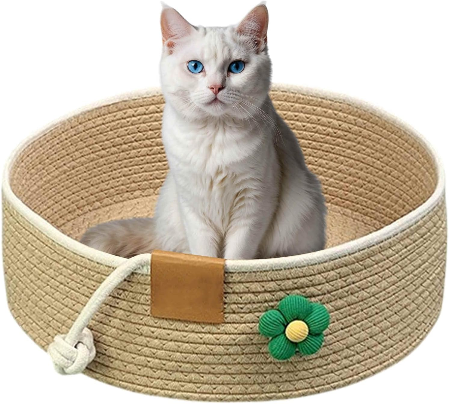 CAPASTEC Woven Cat Bed, 35 Cm Diameter, Foldable Basket Nesting Site, Breathable Pet Lounger, Claw Abrasion-Resistant Universal Kitten Bed, Khaki image number 3