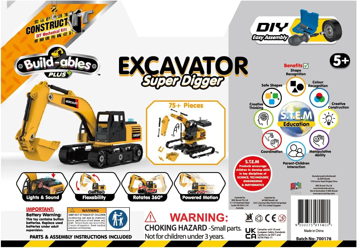 Construct IT Site Excavator Super Digger &ndash; 75-Piece STEM Construction Kit &ndash; Build Your Own Excavator Vehicle Model &ndash; Creative Engineering Toy for Kids Ages 5+ image number 3