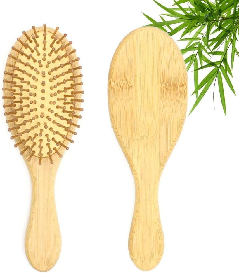 Bamboo Hair Brush for Hair Growth, Natural Bamboo Bristles Detangling Wooden Paddle Hairbrush for Massaging Scalp, for Women Men and Kids, for Dry,Curly,Thick,Thin and Straight Hair