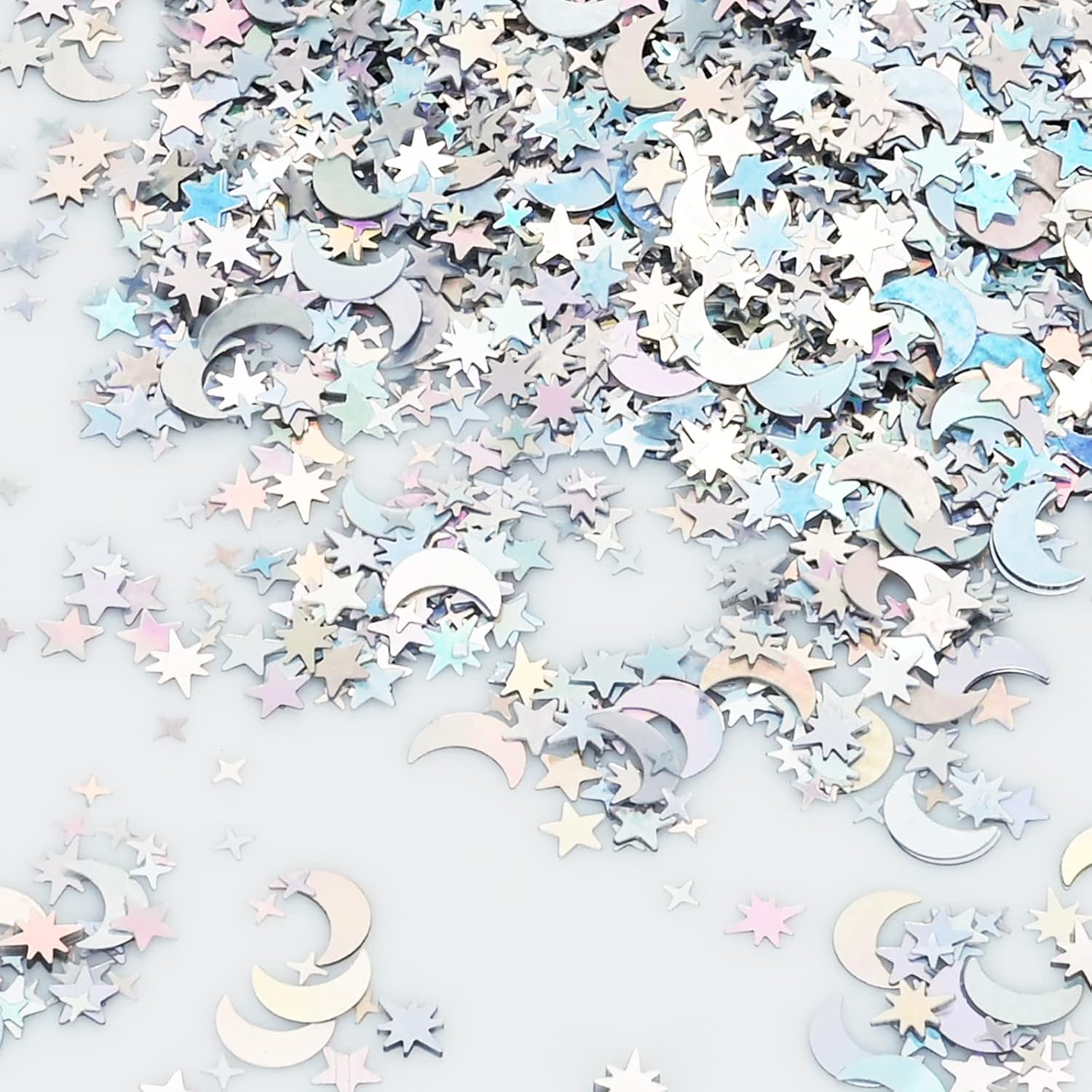 30G Star Confetti Silver Star and Moon Table Confetti, Metallic Glitter Foil Sprinkles Confetti, Sequins Star Moon Confetti for Birthday Wedding Party Halloween Christmas DIY Decoration