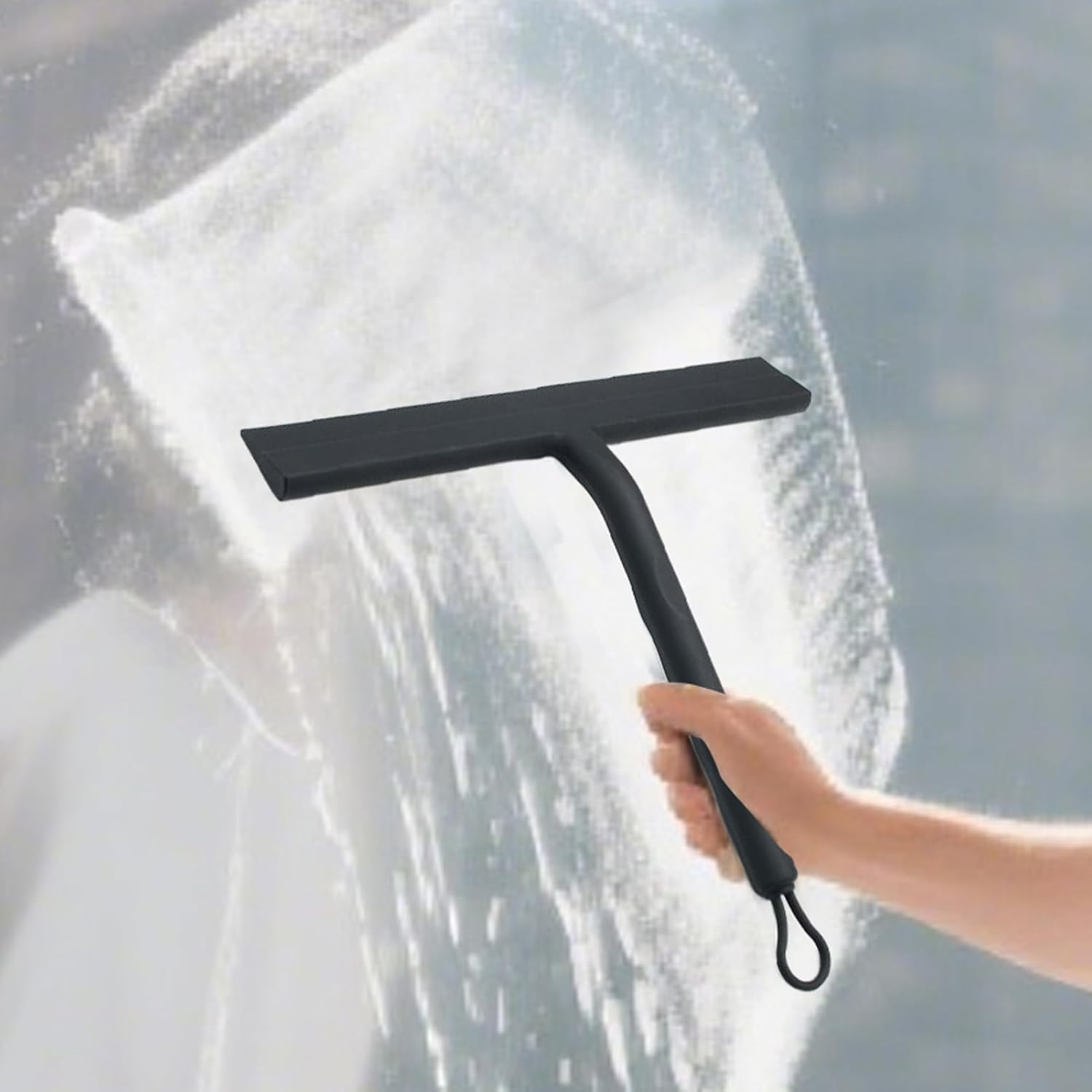Squeegee for Shower, Shower Wiper Bathroom Squeegee Scraper, Silicone Cleaning Supplies Scrubber with 3 Hooks, Wiper Scraper for Tile Wall Mirror Car Windshield Window image number 1