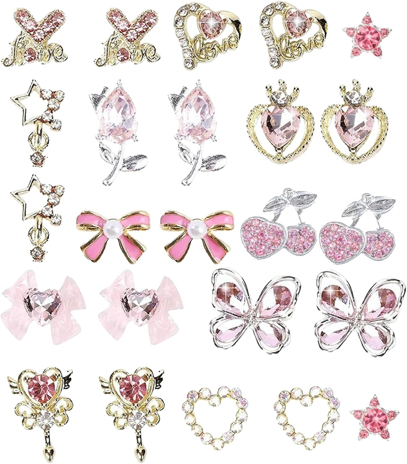 Wjnflqn Nail Charm | 3D Manicure Nail Decoration for Girl,Ribbon Bow Heart Star Cherry Butterflies Flower Rhinestones Charm for Salon Manicure Accessories Women Enhanced Creativity image number 5