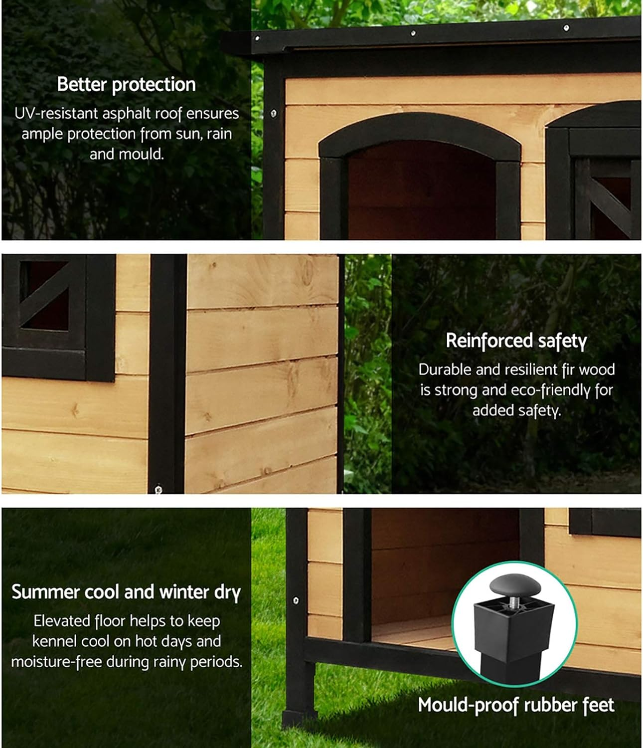 I.Pet Dog Kennel House, Large Kennels Portable Wooden Pet Puppy Houses Crate Cabin Outdoor Indoor Garden Pets Furniture, Uv-Resistant Durable Heavy Duty Multicoloured image number 3