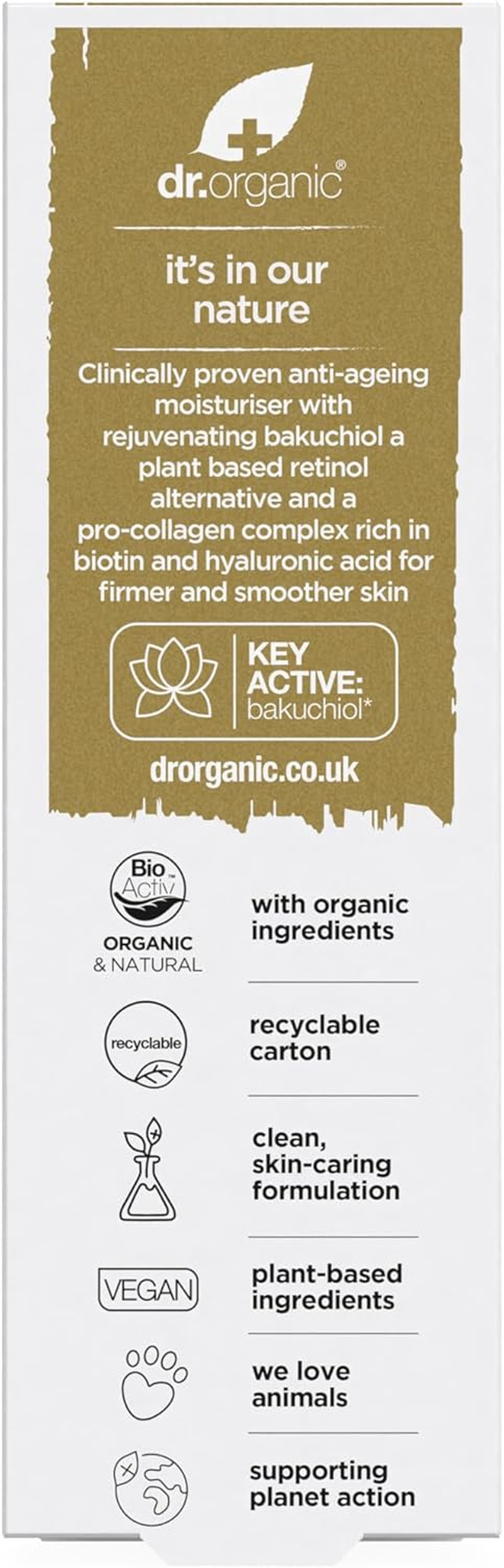 Dr Organic Pro Collagen plus Bakuchiol, Hyaluronic Acid, Biotin, Healthy-Aging, Wrinkles, Dry & Sensitive Skin, Natural, Vegan, Cruelty-Free, Paraben & Sls-Free, Recycled & Recyclable, Organic, 50Ml image number 3