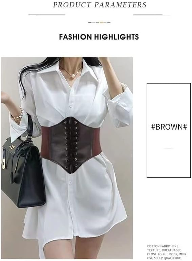 HIGHROCK Women'S Waist Cincher Belts, Slimming Body Shaper Belts Wide Band Elastic Tied Waspie Belt PU Leather Soft