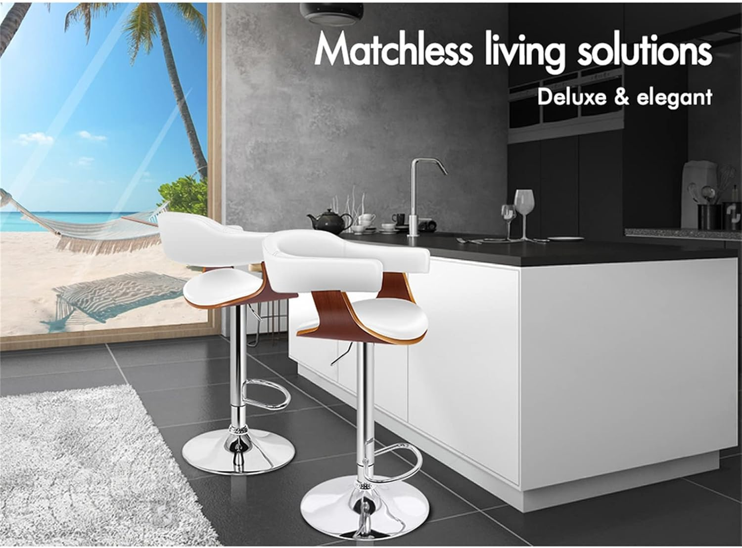 ALFORDSON Bar Stool Adjustable Kitchen Barstool Joan Swivel Counter Dining Chair in 61-82Cm Seat Height with Anti-Slip Floor Protector Barstool Furniture for Home Bar Countertop (White) image number 6