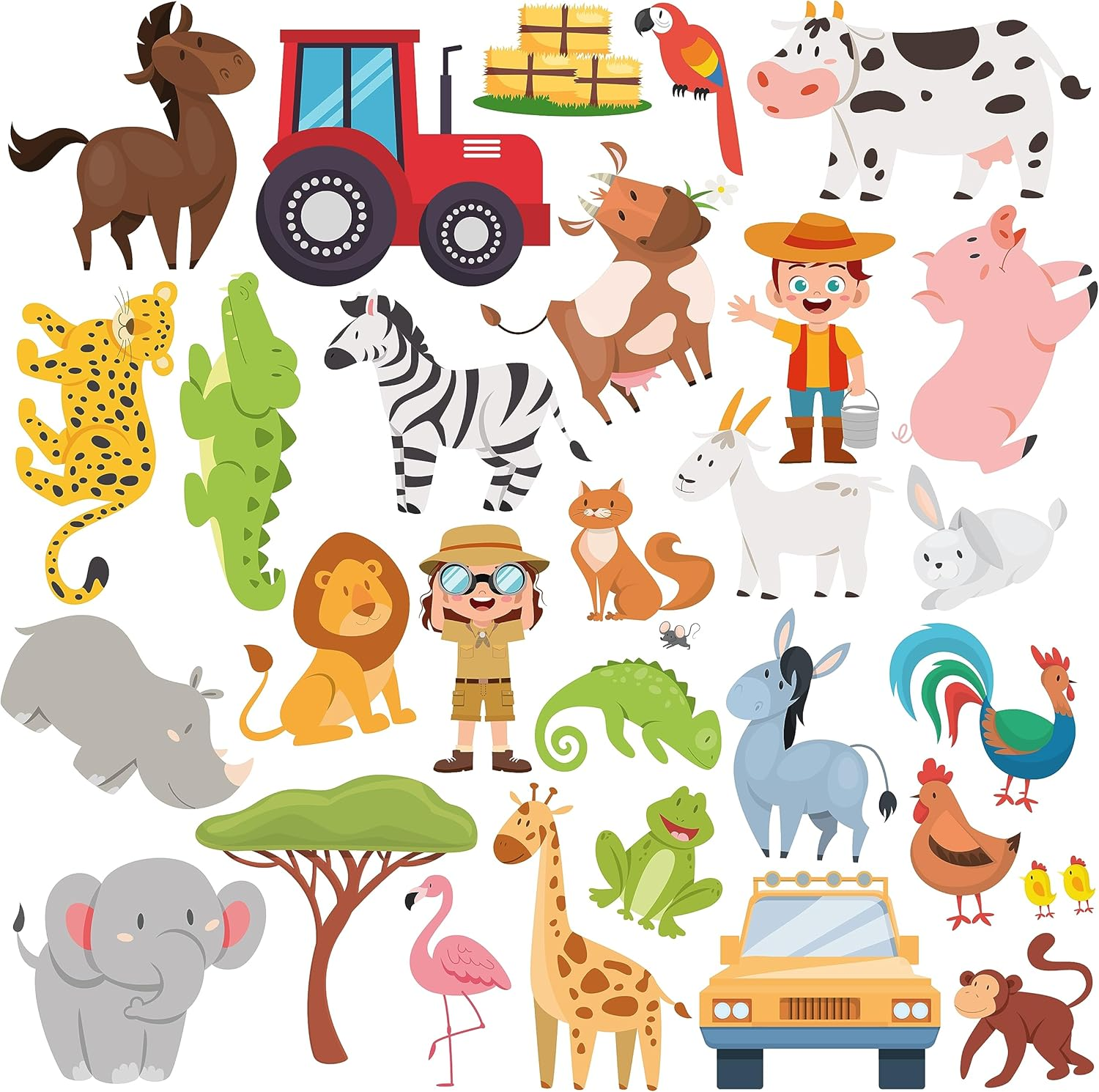WALPLUS Gel Clings Window Decals Stickers for Kids Toddlers Window Stickers Window Clings Removable Reusable Nursery Room Classroom Party Supplies Safari and Farm Animal 28 Pcs image number 5