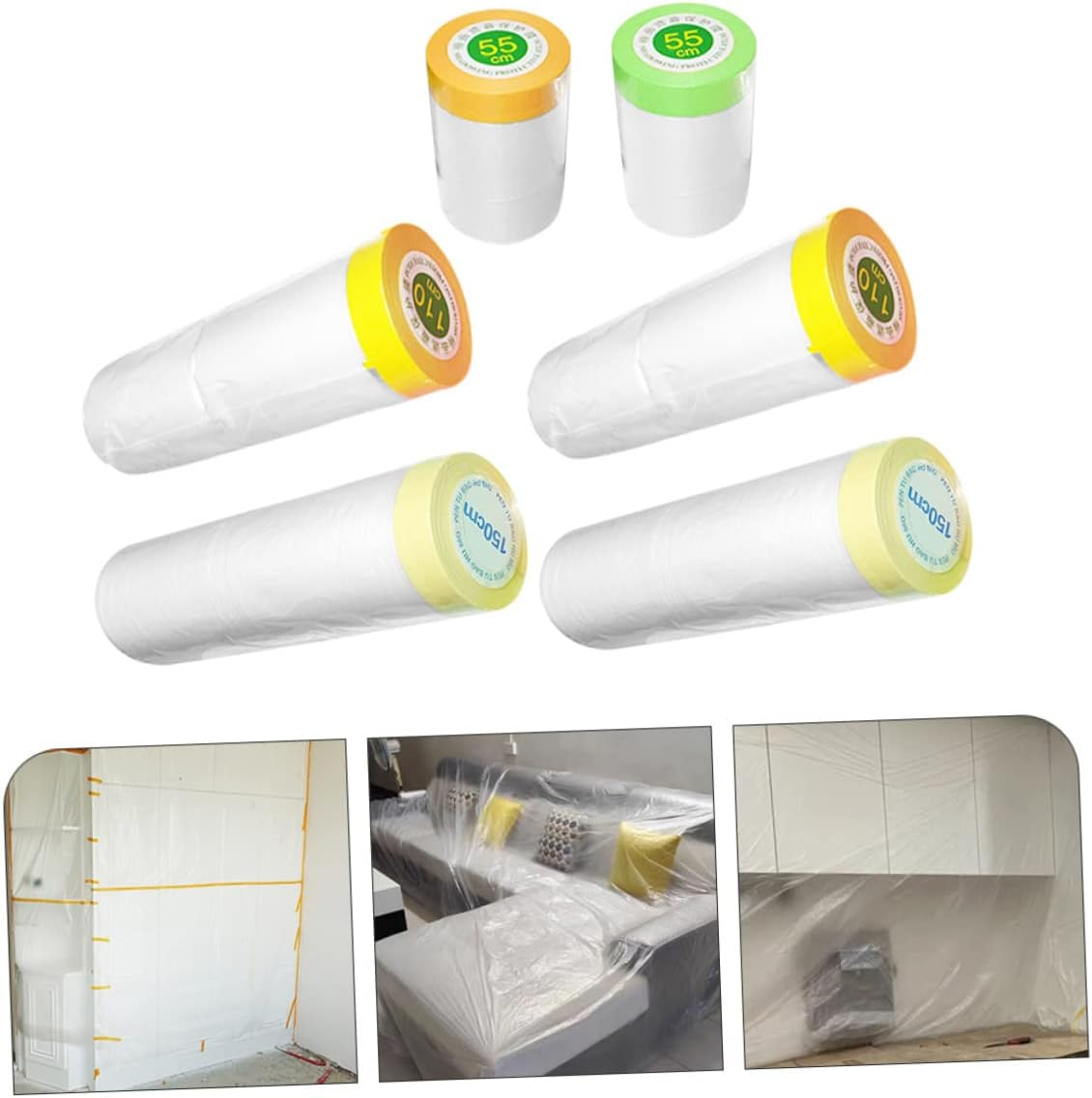 HOMSFOU 6 Rolls Masking Paper Protective Film 55Cm-1.5M X 25M Weak Adhesive Dustproof Masking Film for Automotive Painting and Furniture Renovation image number 4