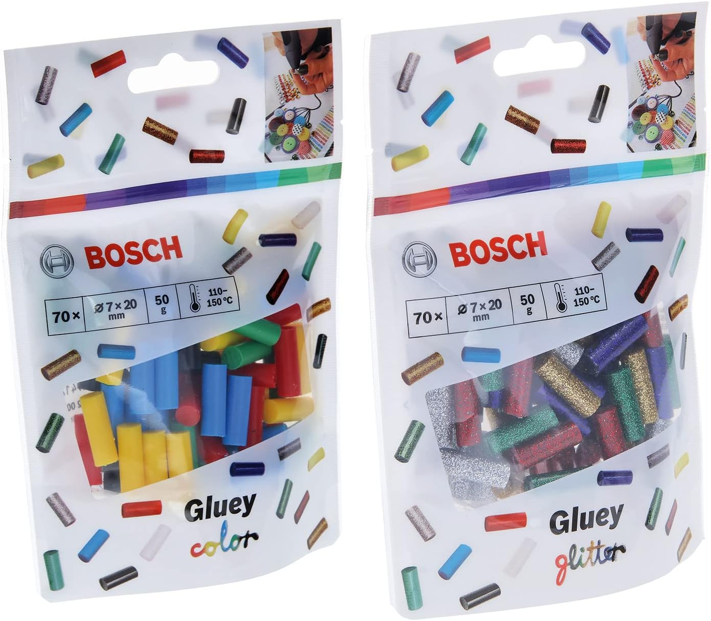 Bosch Accessories 70 Piece Transparent Gluey Mini Sticks (Gluey Sticks Transparent, Dimensions of Stick: 20 X 7 Mm, Accessories Compatible with Gluey Hot Glue Stick)