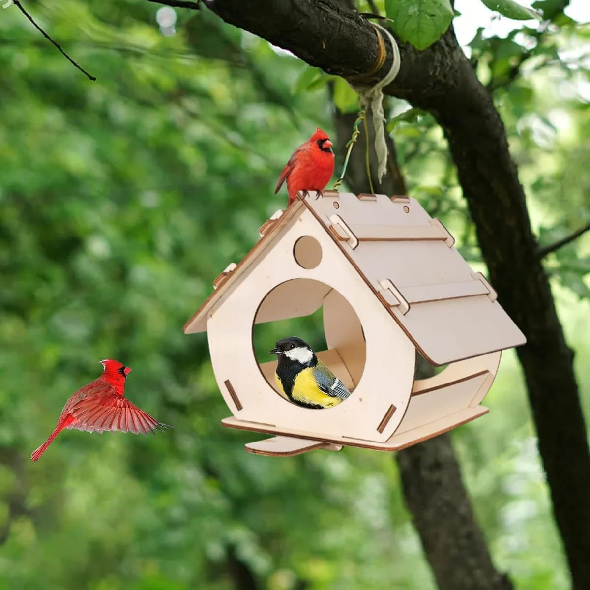 AIMALL Unfinished Wooden Hanging Bird House DIY Nest Craft Kit for Kids Art Projects Party Supplies School Classroom Activity D&eacute;cor image number 6
