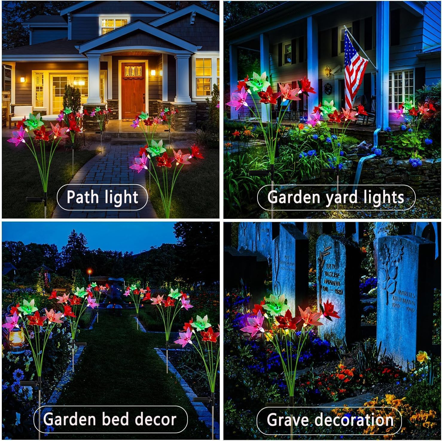 Solar Garden Lights, 2 Pack Solar Swaying Lights with 12 Flowers Solar Lights for outside Garden Yard Decor Outdoor Waterproof, Gardening Birthday Gifts for Women Mom Grandma, White & Red image number 2