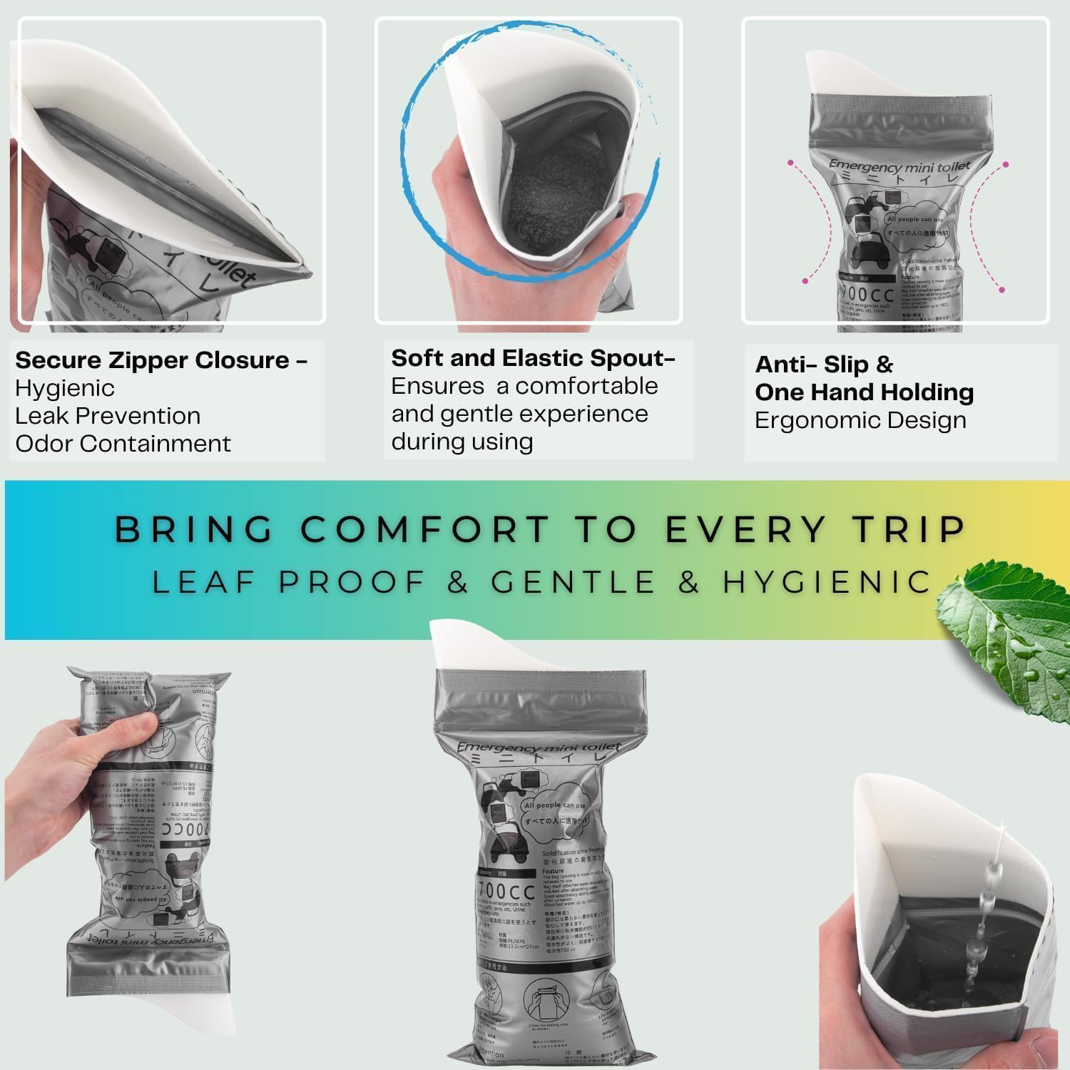 Disposable Urine Bags, 700ML Large Capacity Camping Pee Bags, Unisex Urinals Vomit Bags for Travel Urinal Toilet Traffic Jam Emergency Portable Toilet Bee Bag for Men Women Kids Patient (12 Pack) image number 3