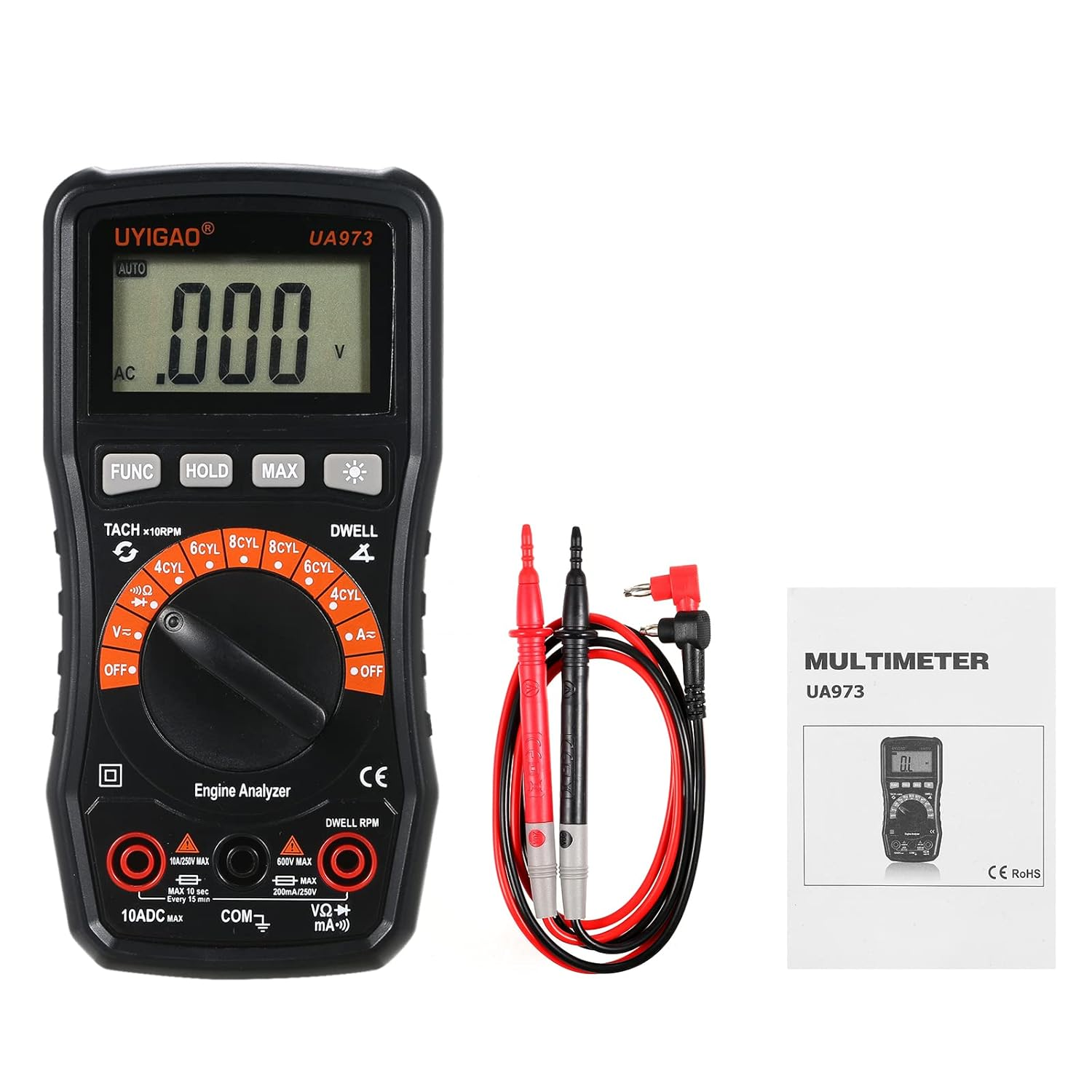 Car Multimeter, UA973 Digital Automotive Multimeter Tester Meter NCV TRMS 2000 Counts Engine Analyser Multimeter image number 4