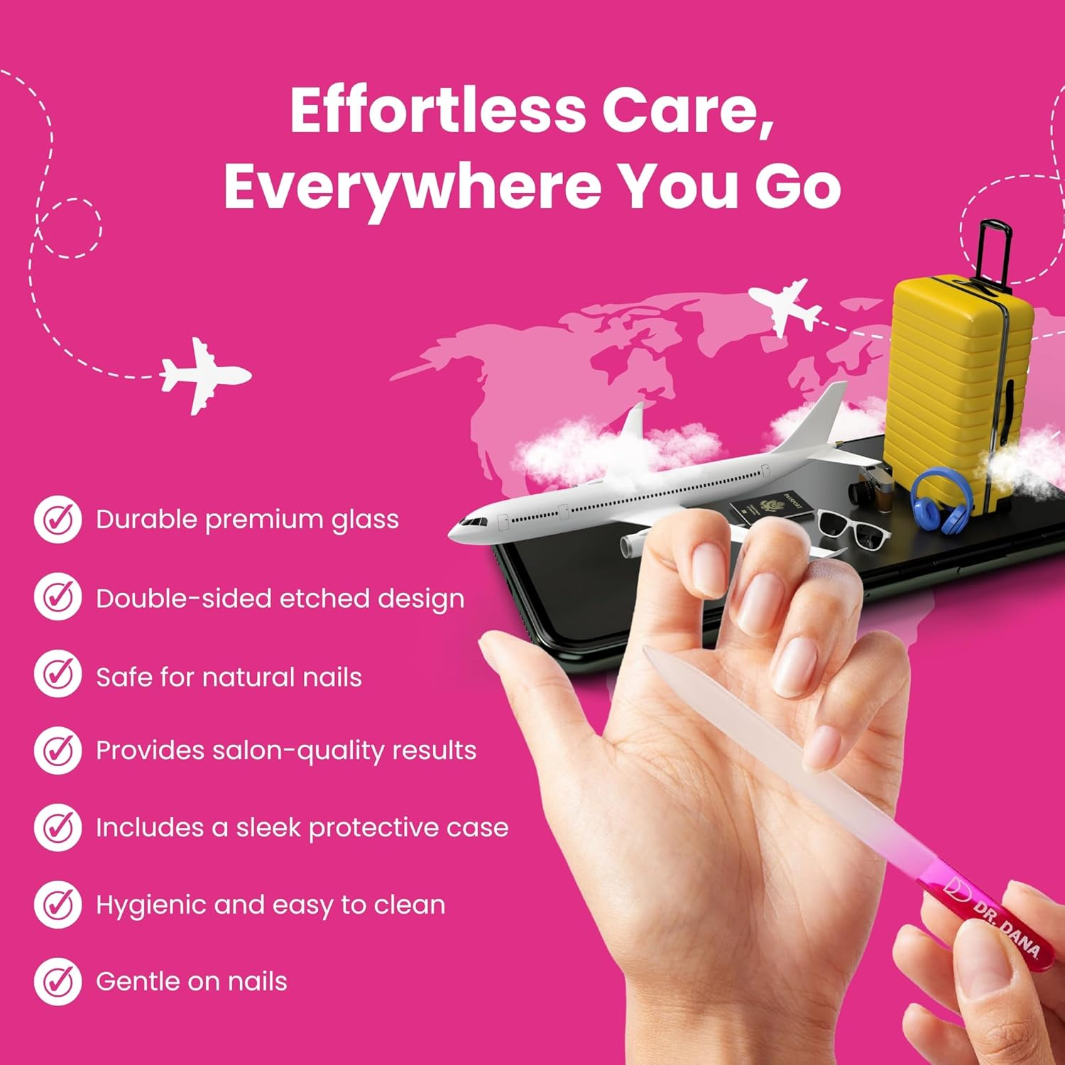 Glass Nail File with Case - This Premium Glass Fingernail File for Natural Nails Is a Double-Sided Etched Crystal Nail File with Protective Travel Case. Professional Nail File by Dr. Dana. image number 5