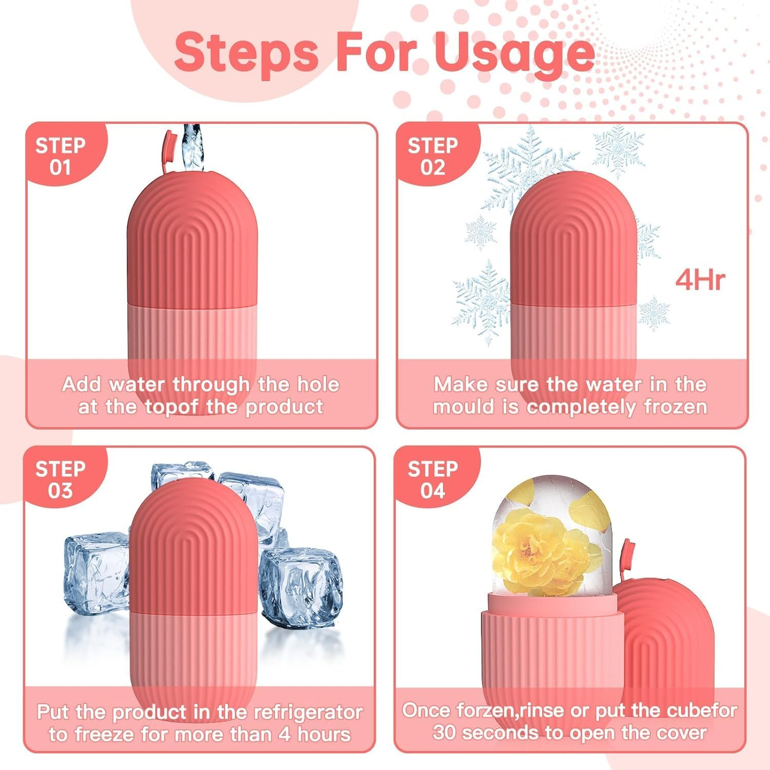 2 Pack Ice Cube Roller Massager for Face, Reusable Ice Face Roller,Eyes and Neck Naturally Conditioning and Skin Care,De-Puff Eye Bags,Reduce Migraine Pain,Reusable Massage Silicone Ice Mold image number 5