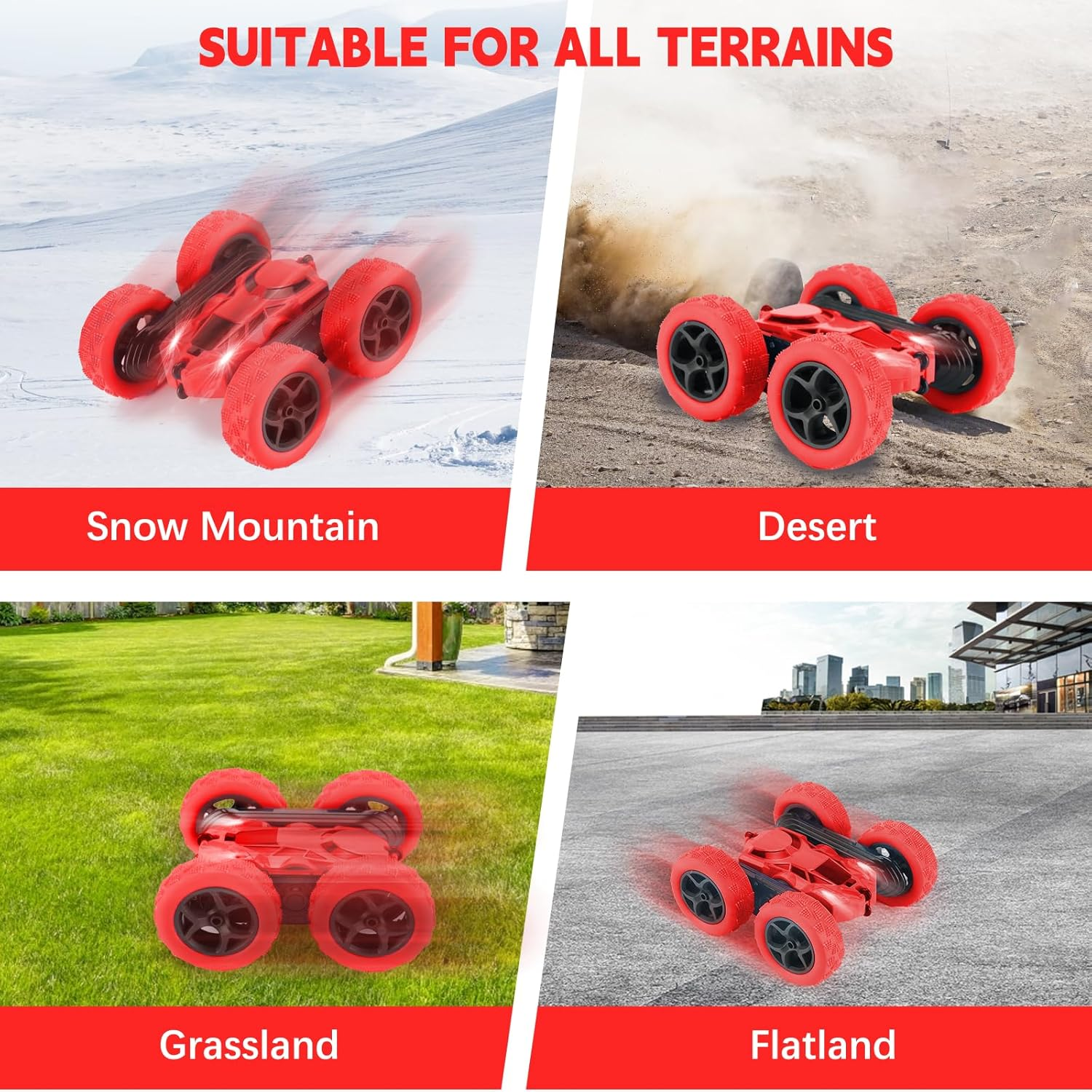 Remote Control Car for Kids Ages 6+, RC Cars Stunt Car Toy 4WD Double Sided 360&deg; Rotating， 2.4Ghz Remote Control with Headlights, Drift RC Race Car Birthday Gifts for Boys 6 7 8 9 10 11 12 (Red) image number 2