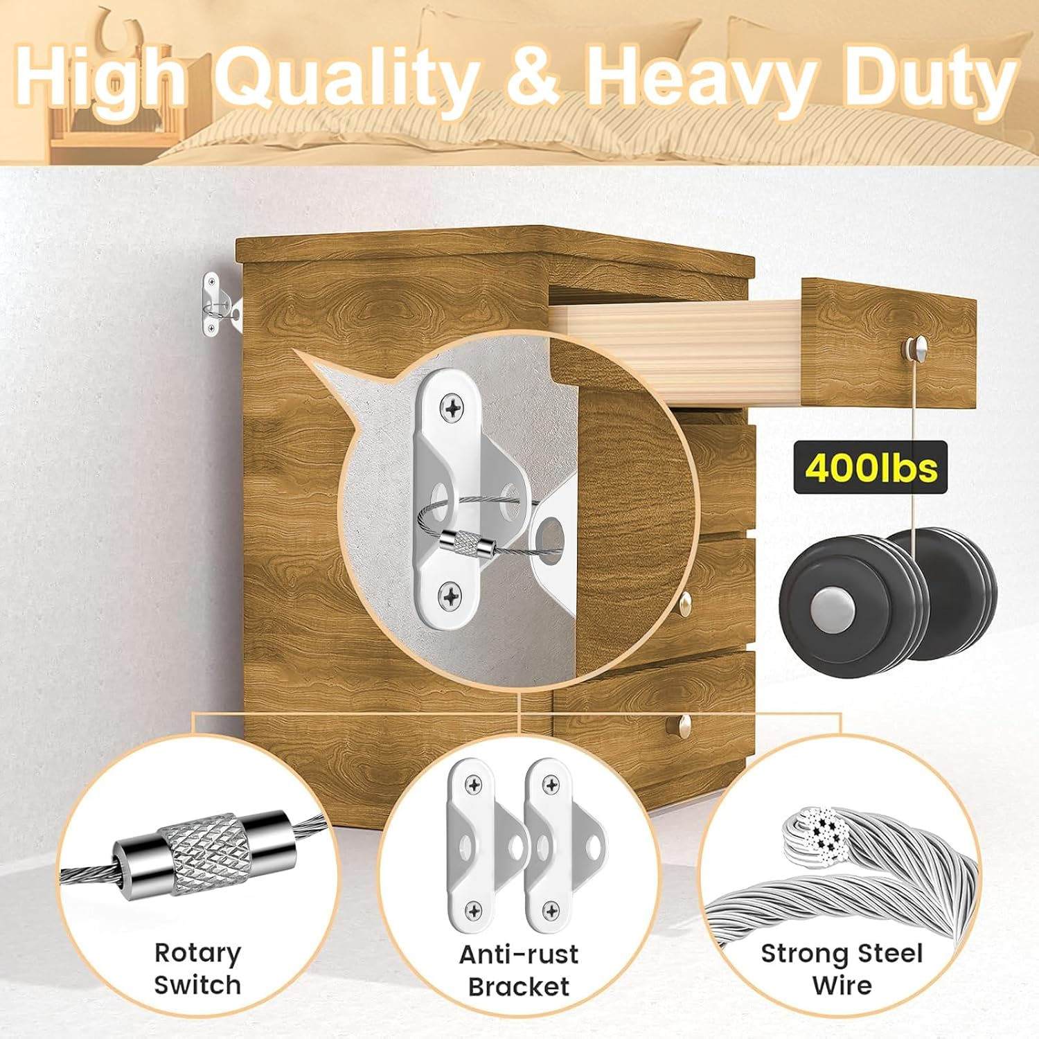 Furniture Anchors (12 Pack) for Baby Proofing & Pet Protecting, Furniture Straps anti Tip Furniture Wall Anchor Securing 400 Lbs/Keep Baby Pet Safety from Falling Furniture, Earthquake Straps image number 1