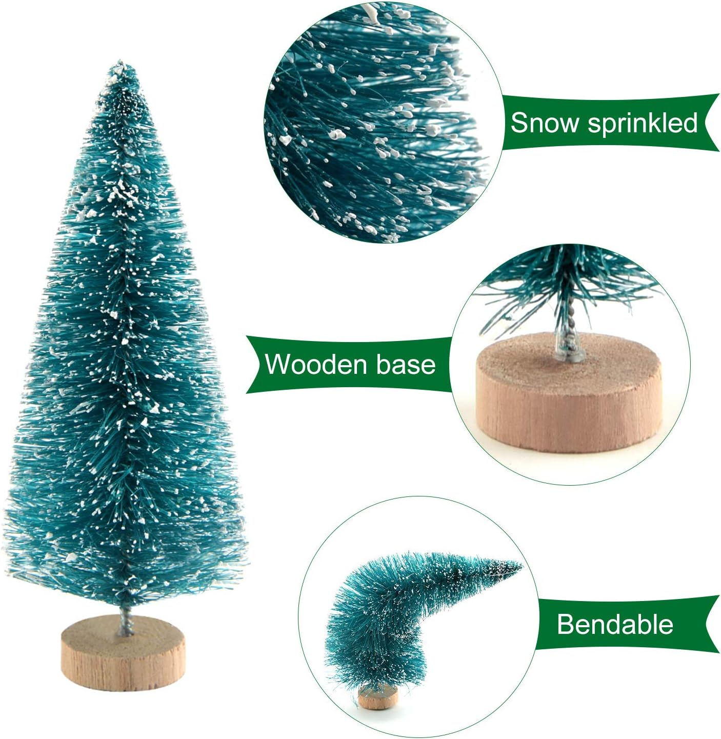 KUUQA 24Pcs Mini Sisal Trees Bottle Brush Trees Mini Pine Trees with Wood Base Snow Frosted Trees Winter Snow Ornaments Tabletop Trees for Christmas Decorations DIY Room Decor Diorama Models image number 1