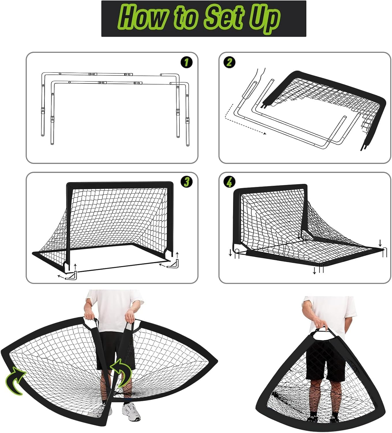 MIAOKE 2 Soccer Goal of 4X3 FT for Backyard, Portable Football Goal Training Equipment with Soccer Ball, 10 Football Cones, Carry Bag, Practice Net for Youth Games, Sports image number 2