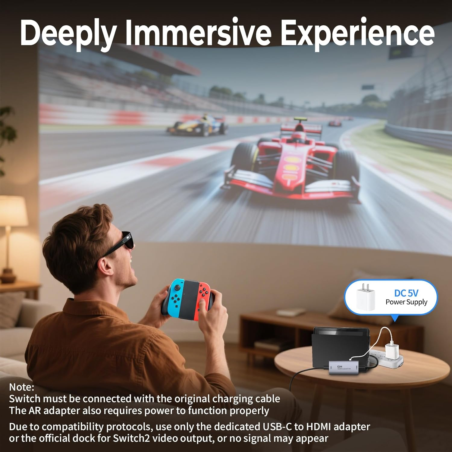 Guermok AR Glasses HDMI to USB-C Display Adapter, 4.9Ft 4K@60Hz Play and Charge XR Converter with DC 5V, for XREAL One/Air 2 Pro/Rayneo/Rokid, Steam, Switch 2/1, PS5/4, Portable Monitors, Silver image number 6