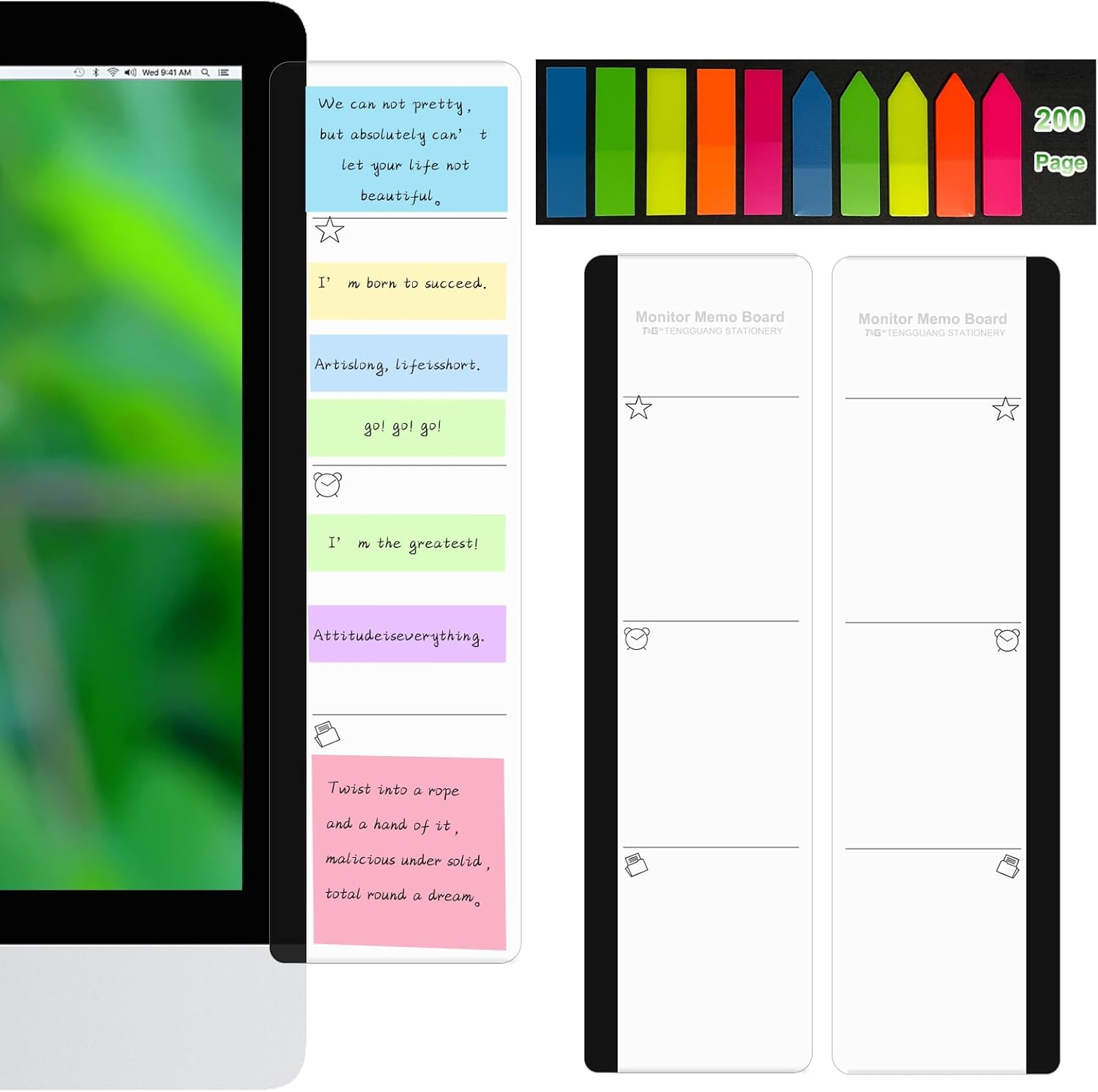 Office Desk Accessories 2Pcs Multifunction Computer Monitor Memo Board - Transparent Computer Side Panel Memo Creative Monitor Side Panel with Phone Holder Suitable for Office Home Desktop
