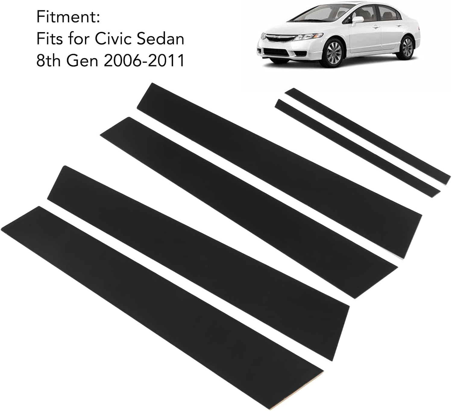 Pillar Post Decal, 6 Pcs Side Door Window Cover Glossy Black Pillar Post Decal Trim Car Decoration for Sedan 8Th Gen 2006‑2011 image number 2