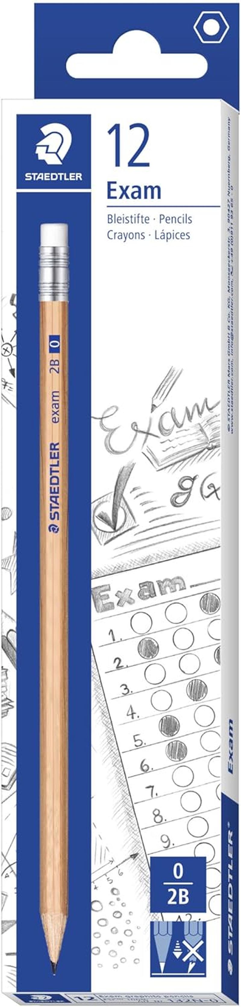 Staedtler 2B Exam Eraser Tip Natural Graphite Pencil (Pack of 12)
