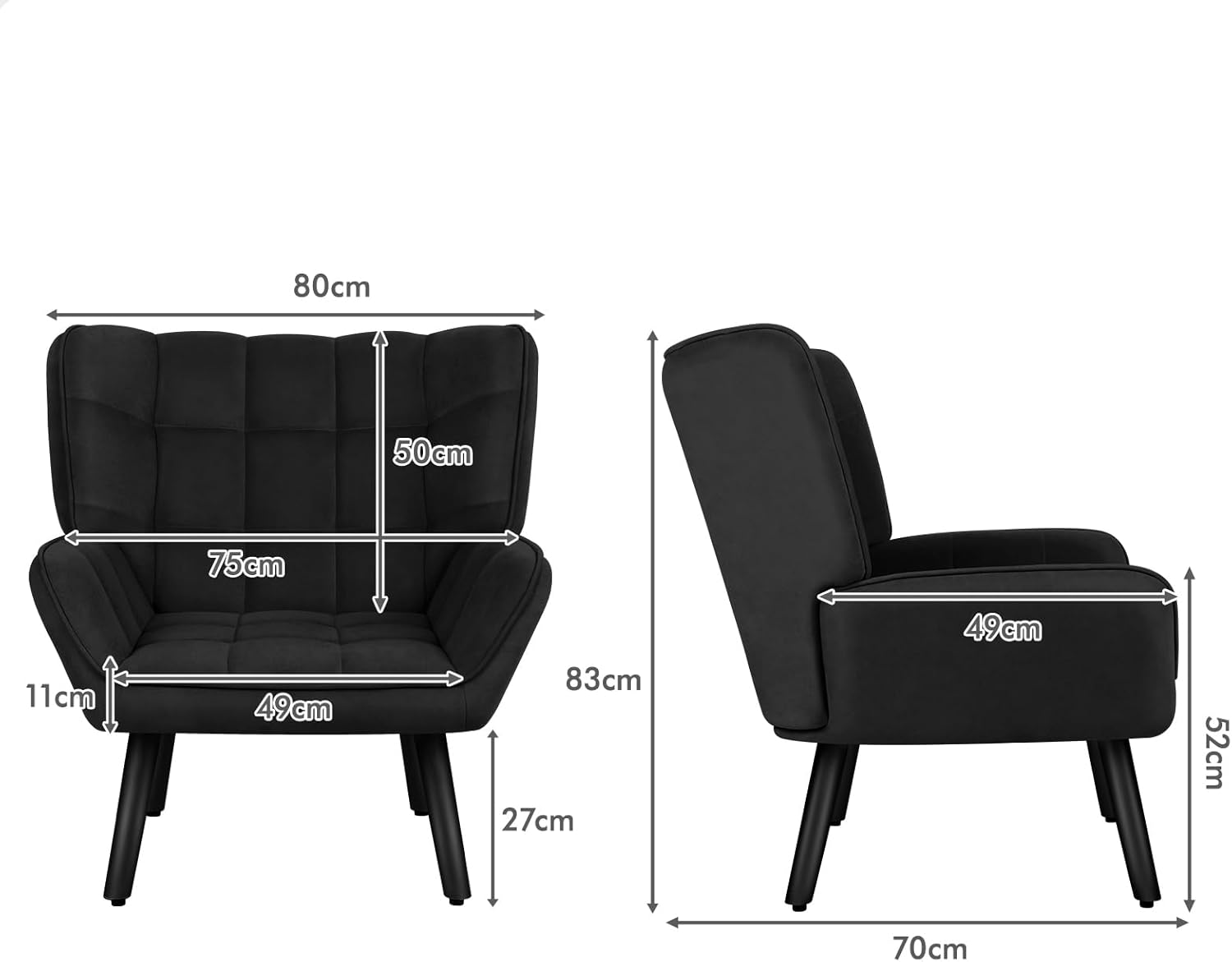 ALFORDSON Velvet Armchair Accent Chair Venus Series with Solid Wooden Legs, Nursing Chair Lounge Sofa for Reading Bedroom Living Dressing Room, Max 180Kg, Black image number 5