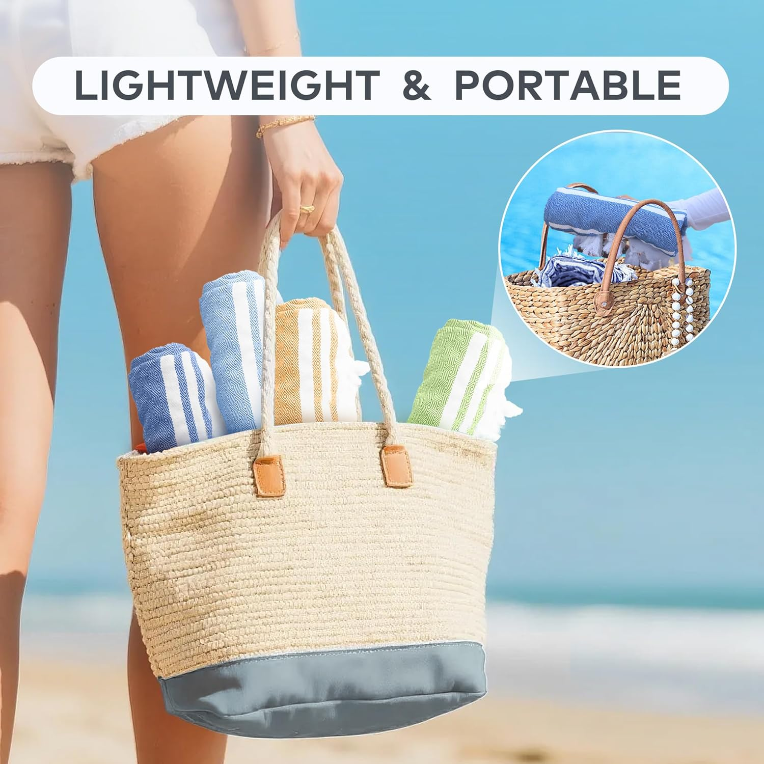 LINENOVA 100% Cotton Turkish Beach Towel 180&times;100Cm, Oversized Absorbent Towels, Sand-Free, Quick Dry & Lightweight Pool Towel for Swimming, Travel, Holiday &ndash; Blue - Navy image number 5