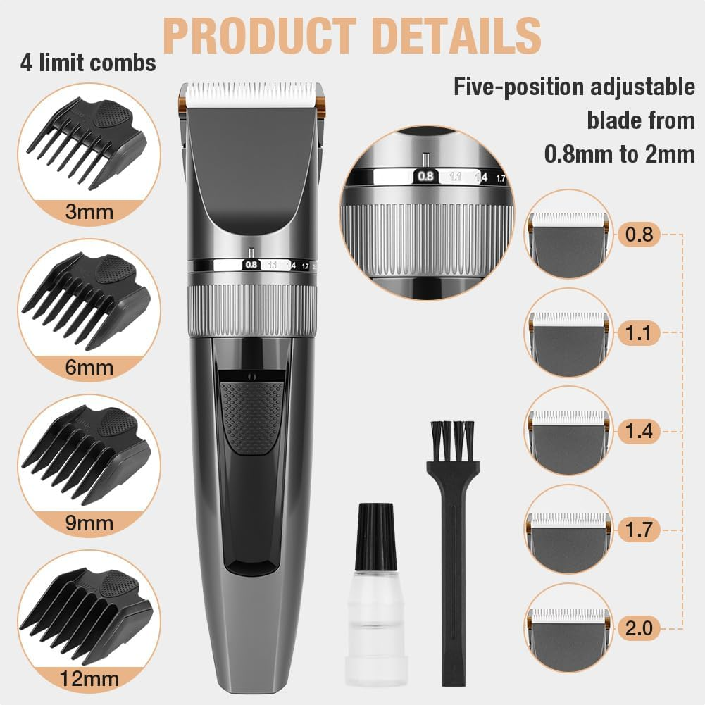AYBUY Men'S Hair Trimmer, Beard Trimmer, Electric Razor with Battery Indicator, Rechargeable Hair Cutting Set for Hair/Beard image number 2
