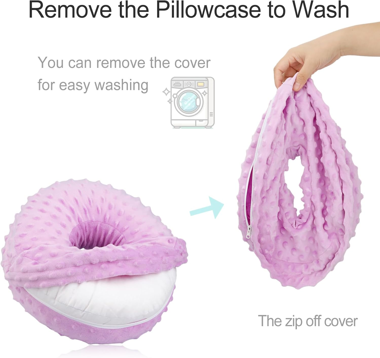 Heal N Hope Washable Ear Piercing Pillow with Removable Pillowcase Donut Pillows Hole for Ear Pain Relief CNH Sleeping Pressure Sore Side Sleepers Ear Guard Protector Cover (Minky Dot Lavender)
