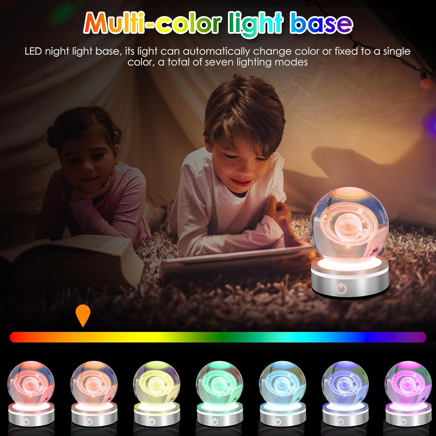 Crystal Ball Night Light, 3D Engraved Space Crystal Ball with Colorful Light Base, Portable Crystal Ball Night Lamp, Decorative Galaxy Globe Lamp, Crystal Display Sculpture for Home Decor (Saturn)