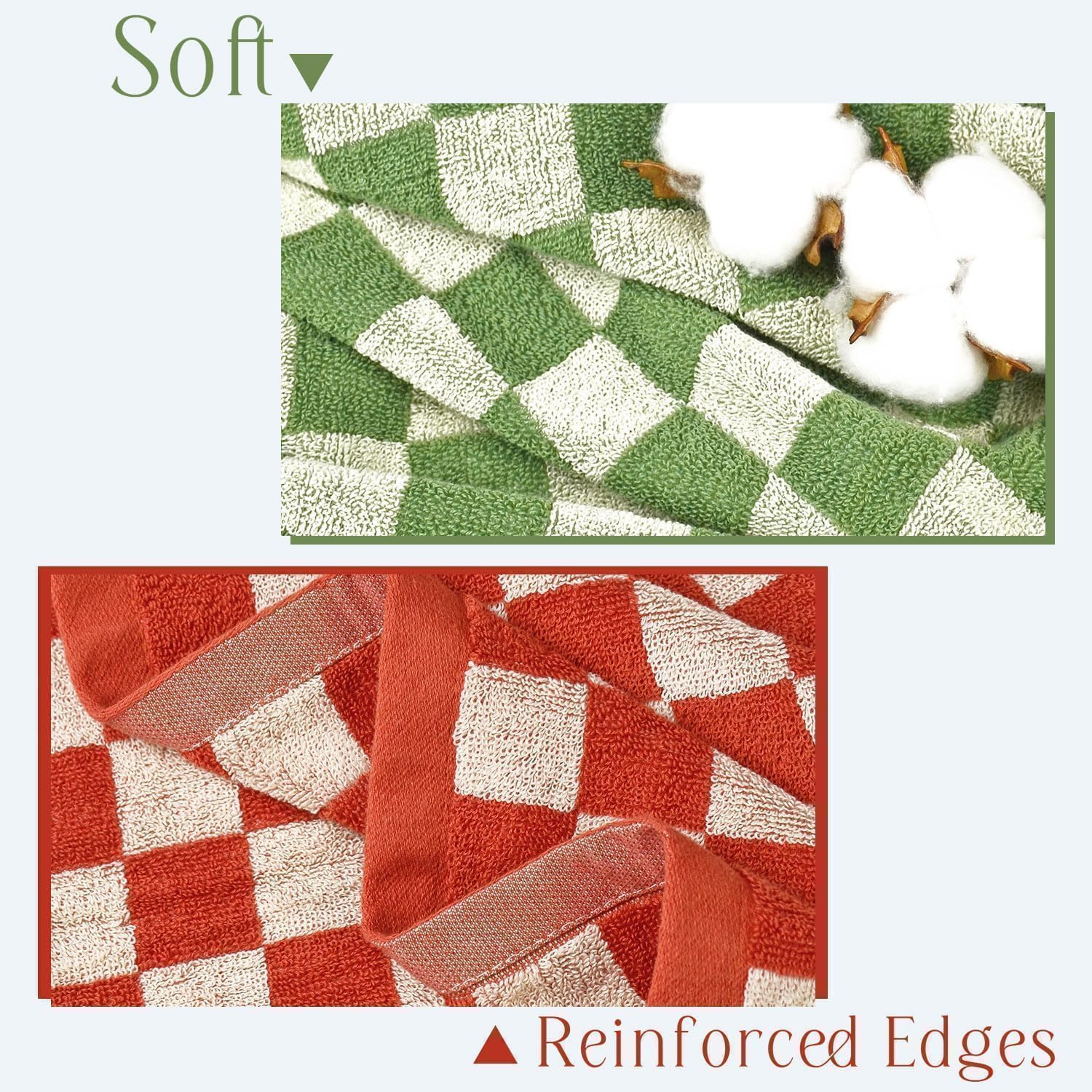 Jacquotha Checkered Bath Towels for Bathroom, 2 Pack Shower 55'' X 27.5'', Super Absorbent and Quick Dry (Orange + Green) image number 2