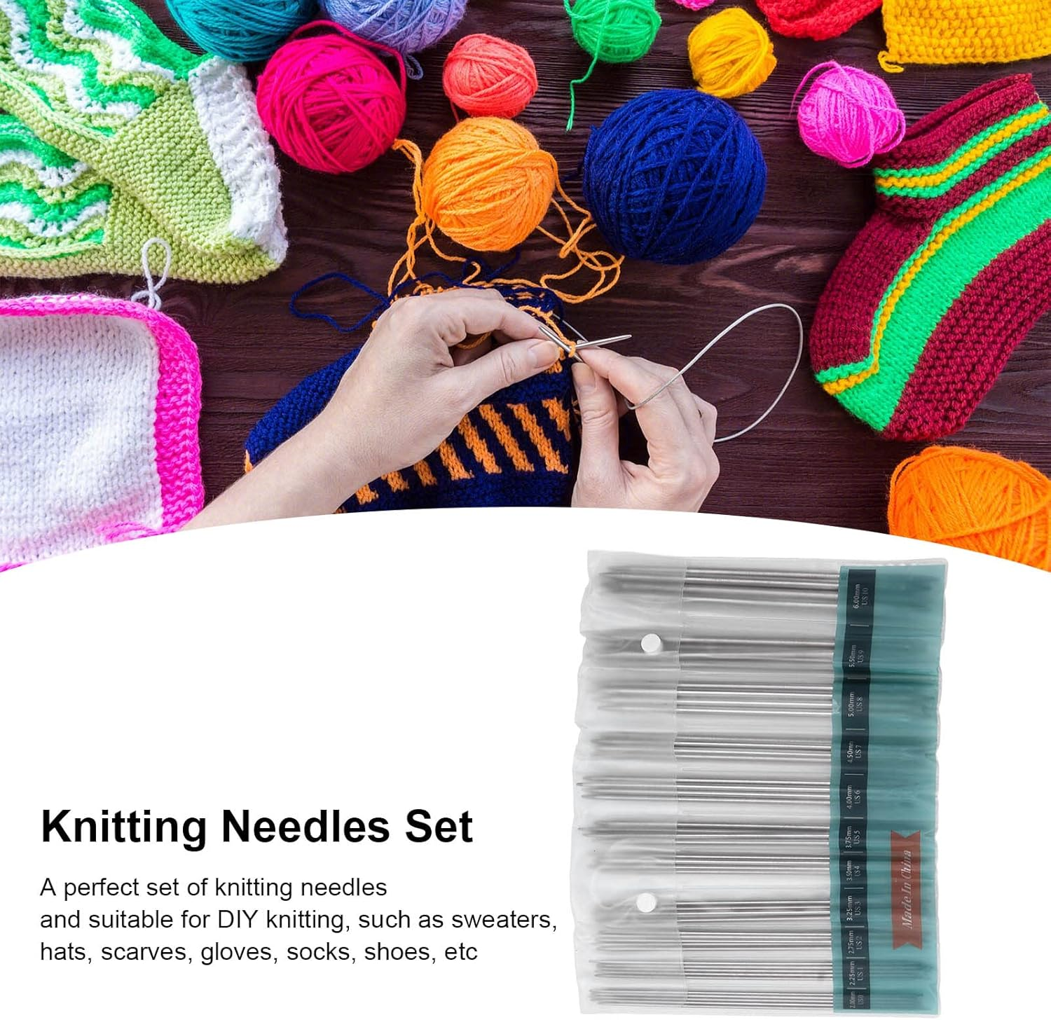 Knitting Needles, Double Pointed 55Pcs Stainless Steel Knitting Kit Household for Gloves for Scarves for Hats for Sweaters