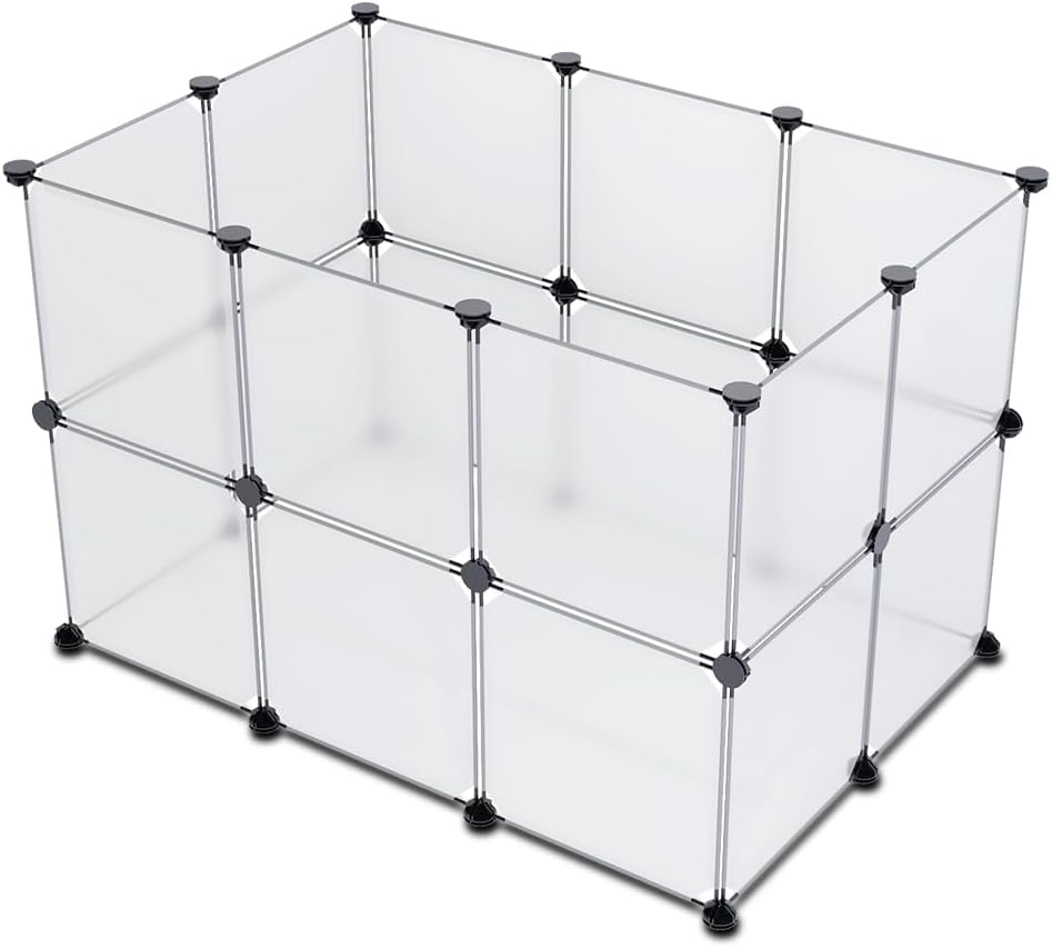 Ricjurzzty Pet Playpen,Resin Portable Polypropylene(Pp) XXS Size 30X30Cm(11.8In),Small Animal DIY Pen Cage Yard Fence,Outdoor & Indoor for Kitty,Puppy,Rabbit,Guinea Pig (20 Panels, White Translucent)