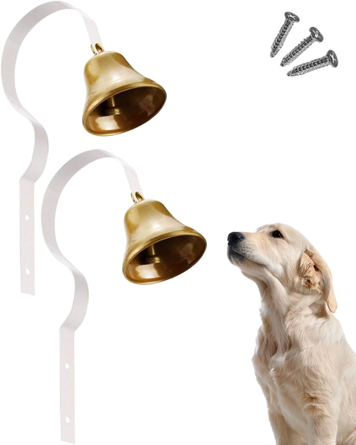 Goldtiger Dog Doorbell,Fixed Metal Dog Doorbell,Dog Bell for Door Potty Training,Bell for Dogs to Ring to Go Outside,Manual Assemble Wall Mounted Dog Door Bell (White)