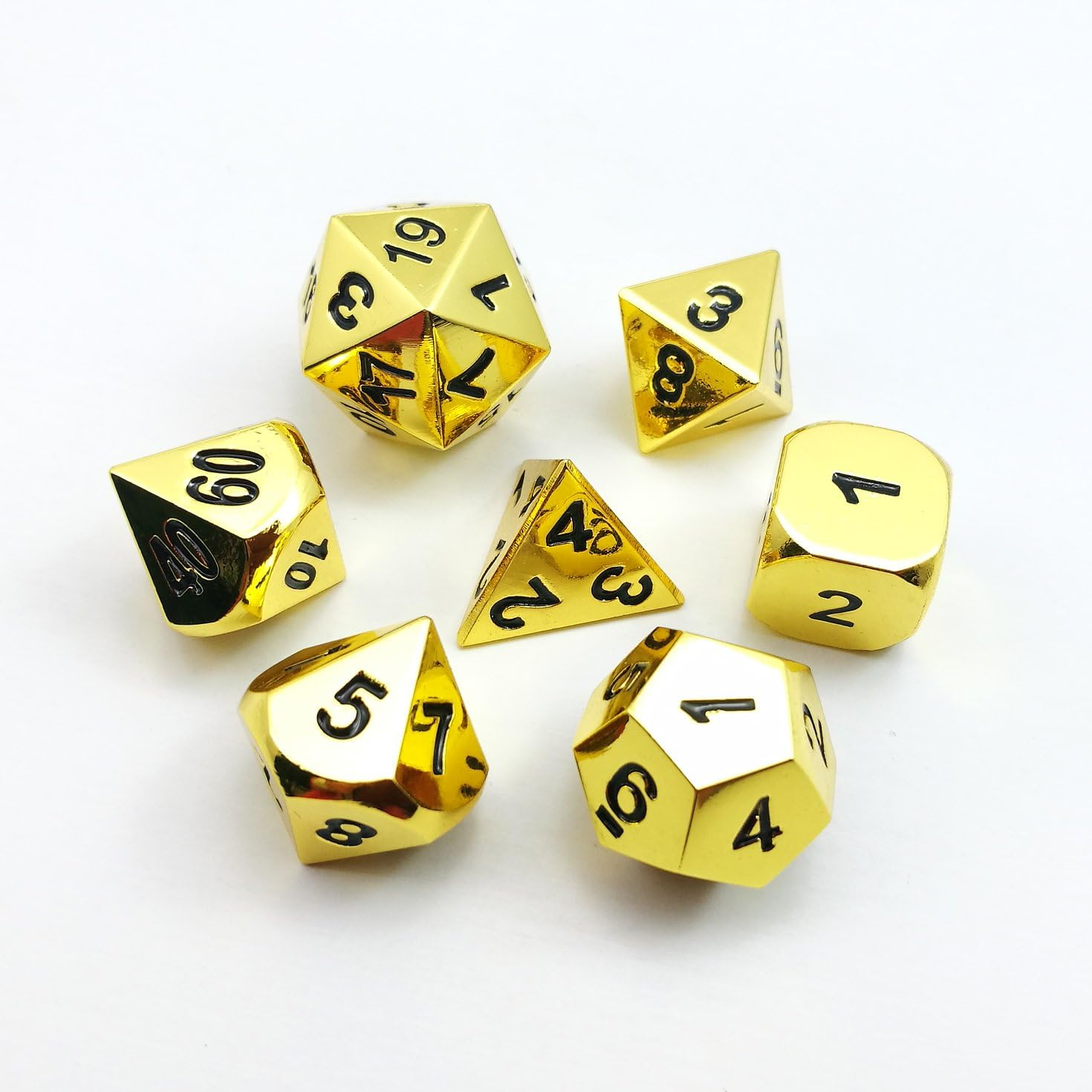 Bescon Deluxe Golden Solid Metal Polygonal Dice Game Dice for DND Dungeons and Dragons, Gold Metallic RPG - Role Play Polyhedral Dice 7 Pieces Set D4 D6 D8 D10 D12 D20 D% image number 3