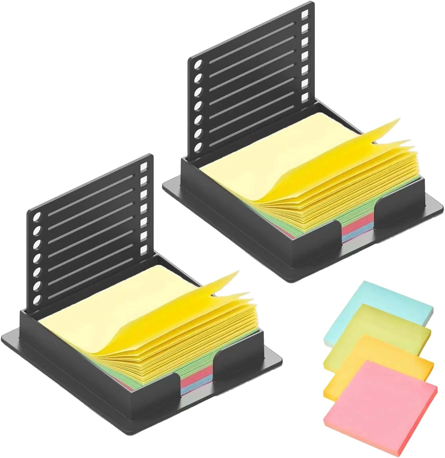 ARREBOL 2 Pack Sticky Note Holder with Stencil, Post It Notes Dispenser, Line Template, and List Maker for Office, Home, School (Grey)