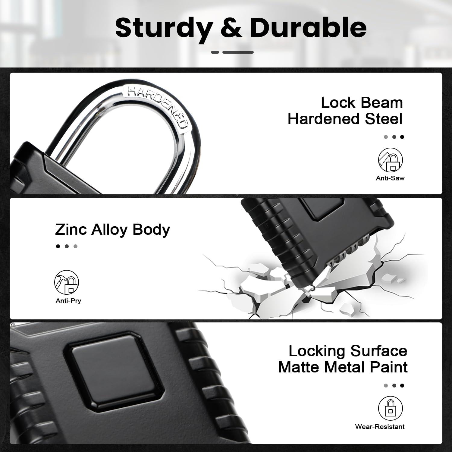 Xkimos Heavy Duty Padlock with Combination 52Mm 4 Digit, Combination Padlock with 8Mm Steel Shackle, [Weatherproof] Outdoor Padlock for Gym Lockers, for Doors, Garages, Gyms, Fences