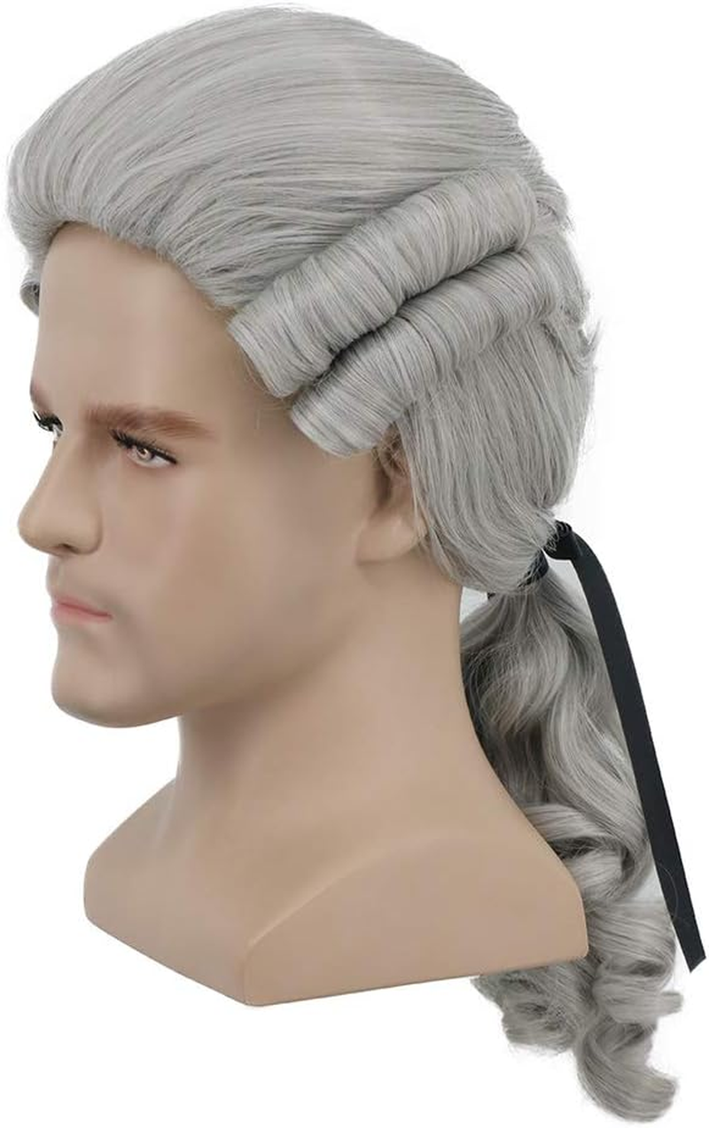 Yuehong Long Mens George Washington Cosplay Curly Gentleman Lawyer Wig 2#