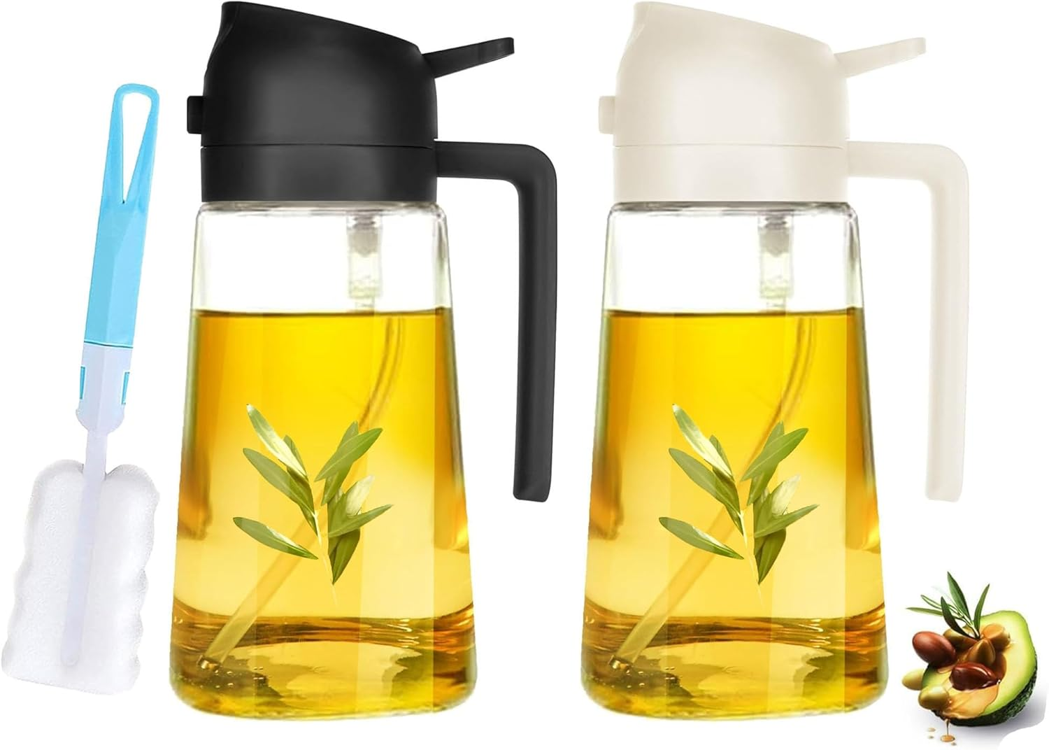 AXIM Olive Oil Dispenser Bottle,2 in 1 Oil Sprayer for Cooking,17Oz/500Ml Glass Oil Spray Bottle with Pourer for Kitchen, Salad, Barbecue (2 Pc,Black+White) image number 4