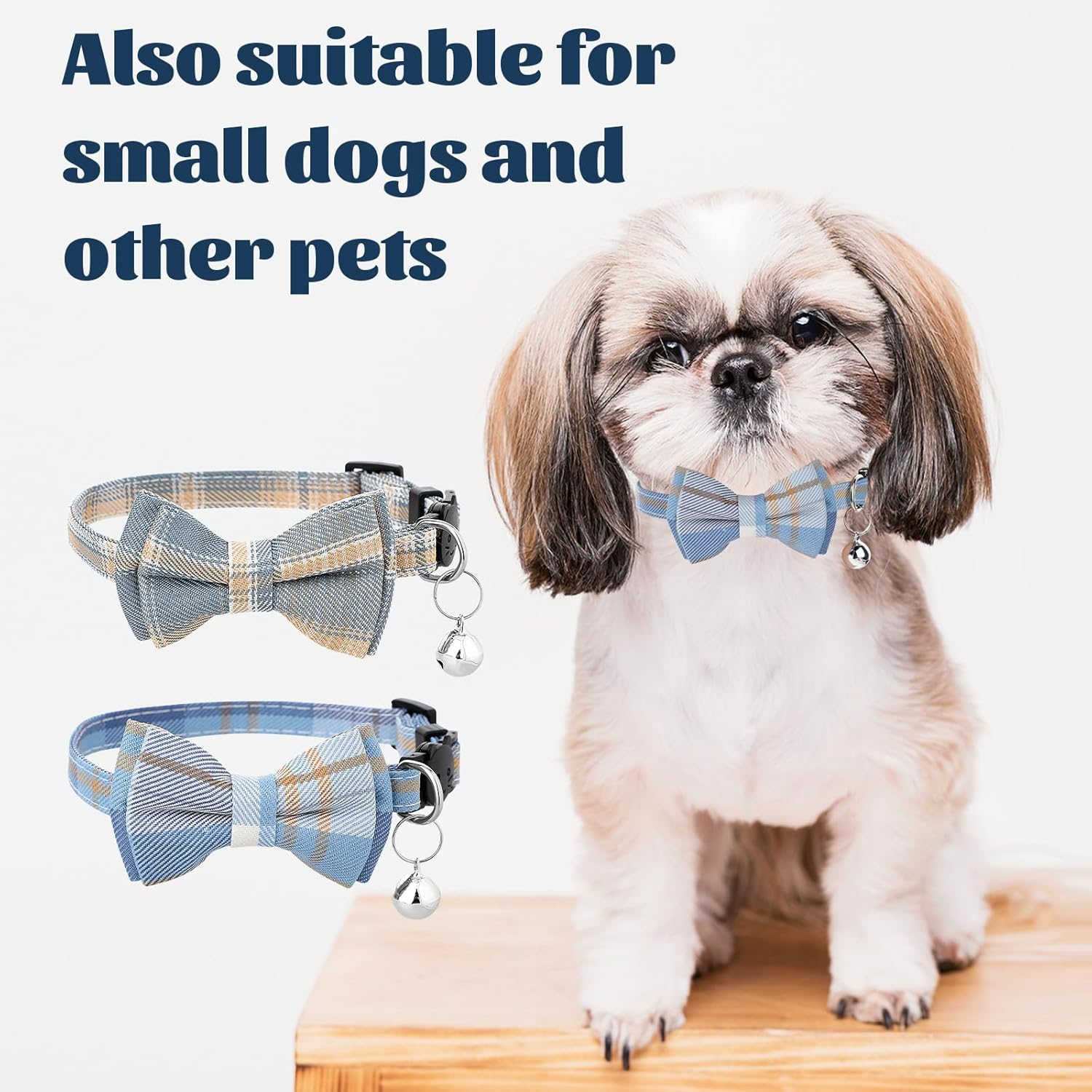 Pack of 2 Cat Collars with Bow Tie and Bell, Personalised Cat Collar, Removable Cat Collars, Adjustable Cute Collars, Quick Release Safety Collars for Cats Pets image number 4