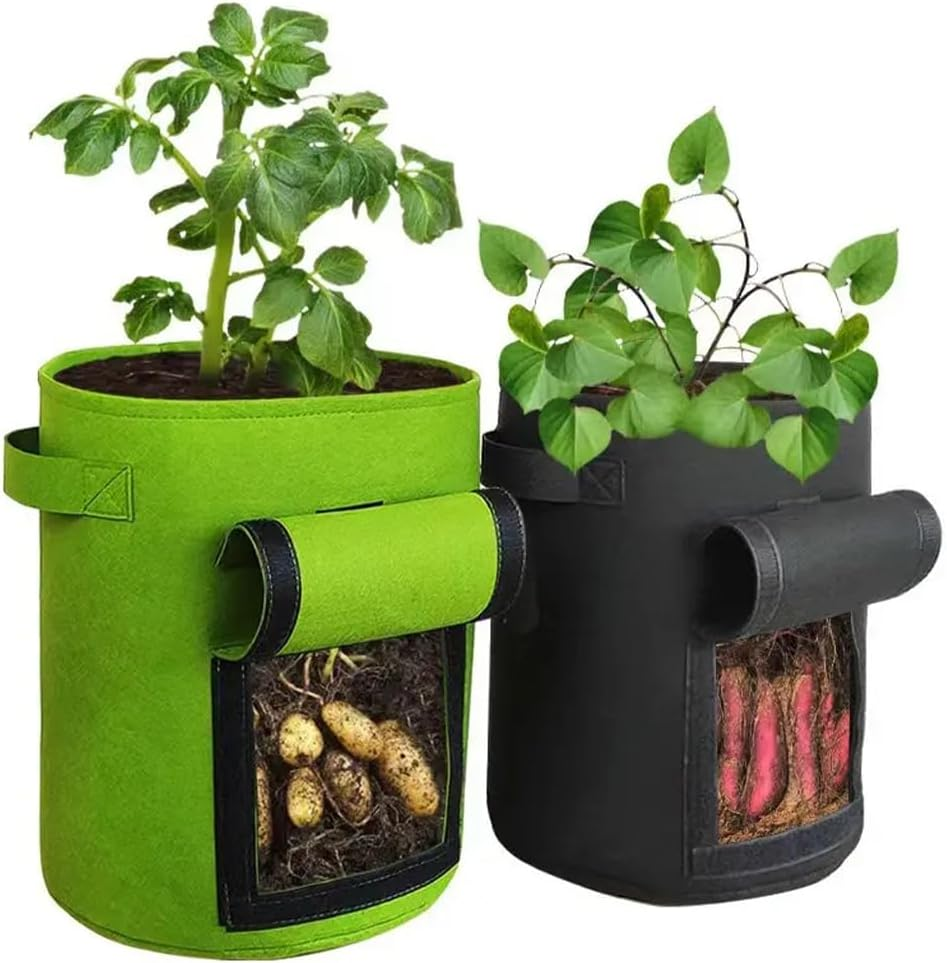2-Pack 5 Gallon Potato Grow Bags with Harvest Window,Garden Planting Bag with Reinforced Handle,Thickened Nonwoven Duarable Fabric Pots for Tomato,Potato Vegetable and Fruits(Yellow and Green) image number 3