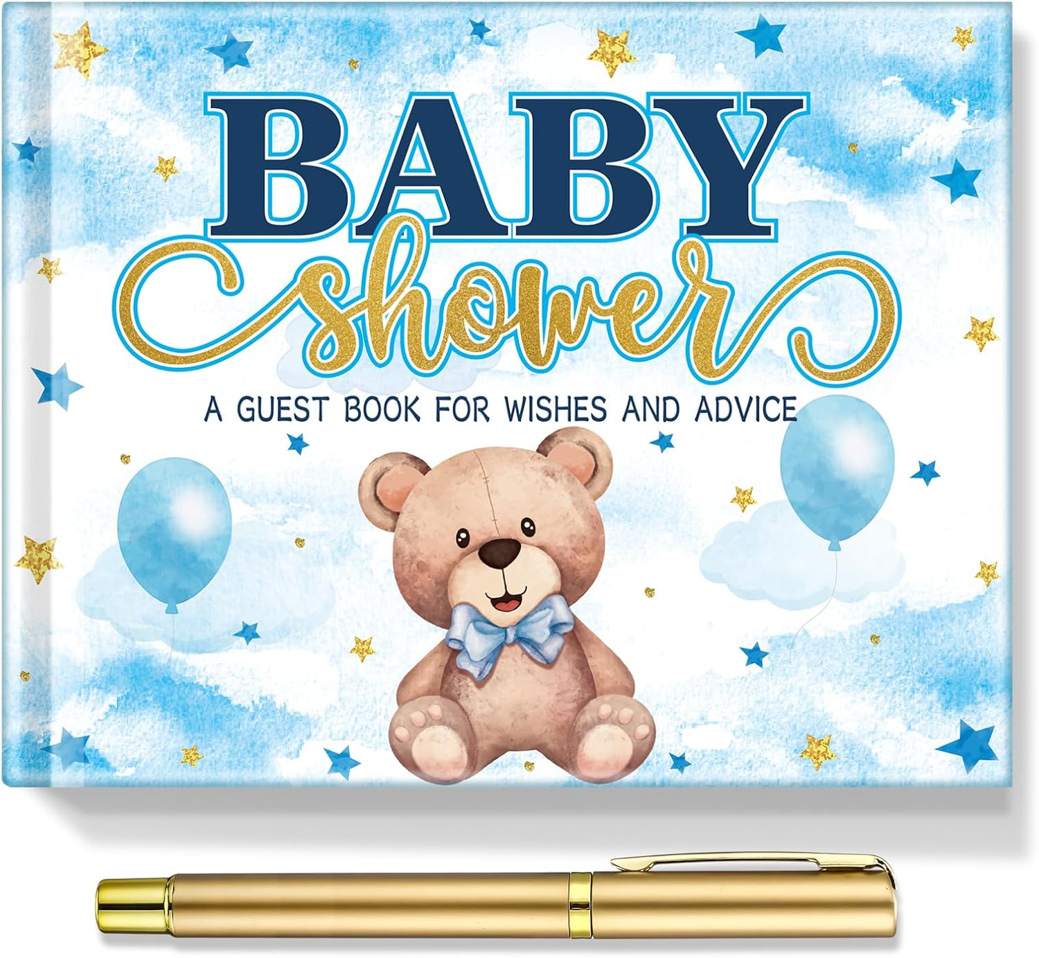 Blue Bear Baby Shower Guest Book Baby Shower Sign in Guest Book Reception with Baby Sonogram Page Keepsake Includes Gold Pen Table Card and Adhesive Photo Corner for Birthday (Little Bear) image number 3